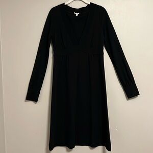J.Crew Wool Black Deep V‎ Neck Long Sleeve Empire Waist Midi Dress A Line Size 8
